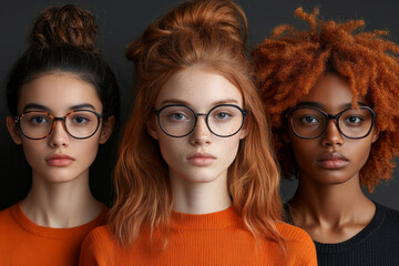 Wall Mural - Three women with red hair and glasses stand in a row