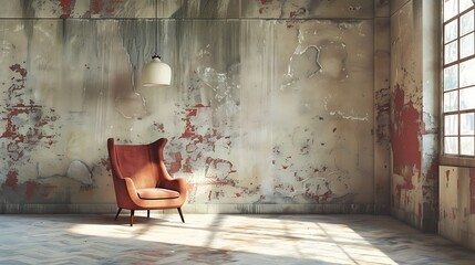 Luxury blue armchair in an old room