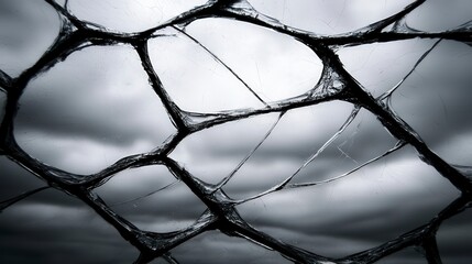 Poster - Intricate patterns of webs against a dark, cloudy sky