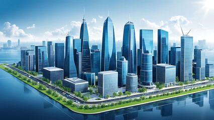 Smart building concept illustration for a city A graphical representation of intelligent city design integrated with IoT and AI technology for efficient urban management