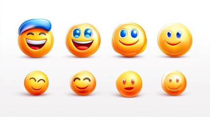 Vibrant Array of Eight Smiley Faces Showcasing Various Expressions Generative AI