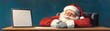 © IYearDesign - Santa snoozing at his desk with a giant 'TO DO' list of children's names beside him, barely making a dent in the workload