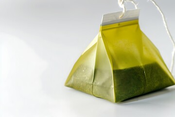 Green tea bag isolated on white background. 3D rendering.