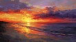 © theerachai - Dramatic Sunset Over Sea  Oil Painting  Impressionism  Coastal Art