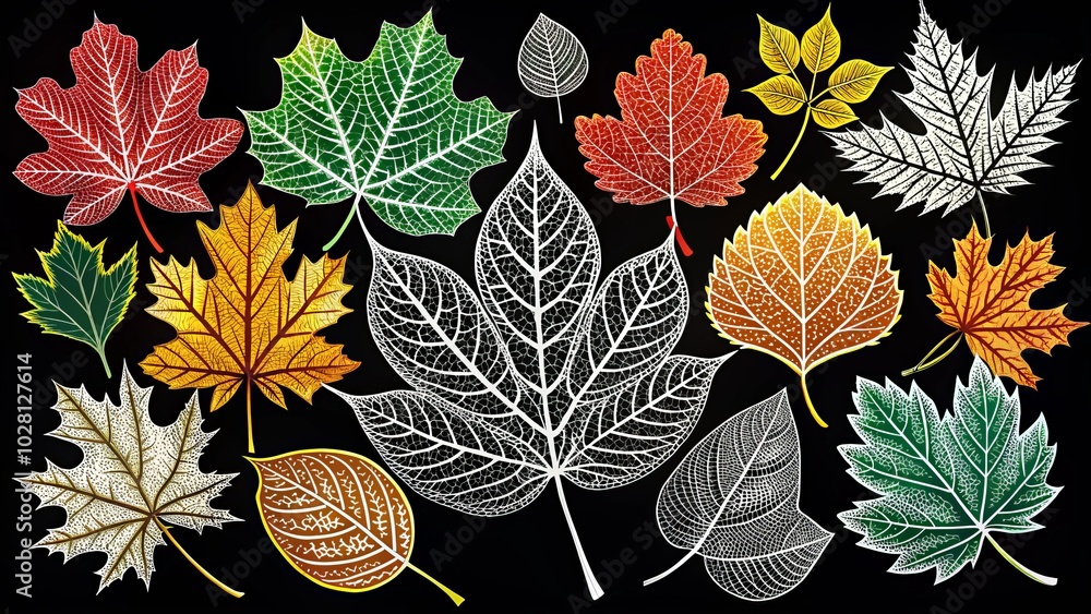 Autumn Leaves Contour Outline Drawing Set - Black and White Vector ...