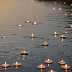 Candlelight floating in a river at night