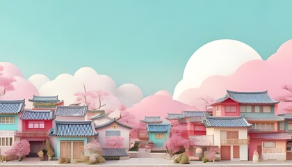 Abstract 3D cute Japanese neighborhood.