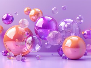 Canvas Print - Shiny spheres in shades of purple and pink. AI.