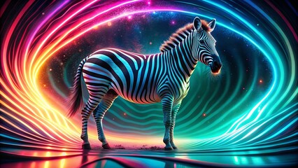 Wall Mural - A Zebra Stands Within a Cosmic Ring of Radiant Light, Embracing the Whimsical Embrace of the Universe