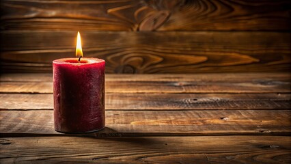 Sticker - A single burning candle on a weathered wooden surface, casting a soft glow and creating a warm and inviting ambiance