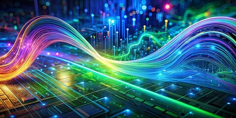 Wall Mural - A Tapestry of Digital Connectivity, Woven With Vibrant Hues and Glowing Lines, Embracing a Circuit Board Landscape