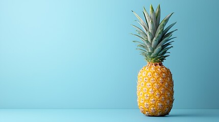 Poster - Fresh pineapple in blue background Top view Copy space : Generative AI