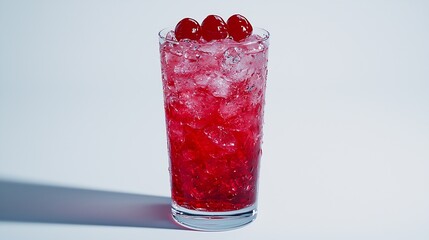 Aufkleber - Cherry cola limeade lemonade cocktail in a tall glass on a white background : Generative AI