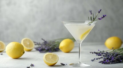 Aufkleber - Martini lavender honey lemon cocktail on a white background : Generative AI