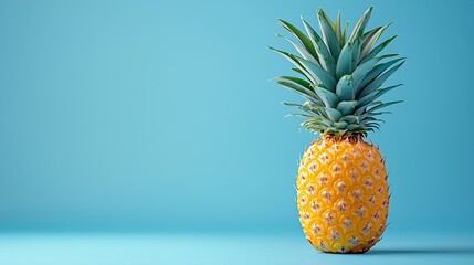 Poster - Fresh pineapple in blue background Top view Copy space : Generative AI