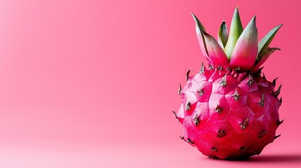 Poster - Red dragon fruit pitahaya Pink background Close up : Generative AI