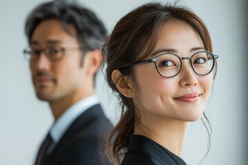 happy female professional with glasses.