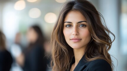 Wall Mural - Confident businesswoman looking directly at the camera with a neutral expression.