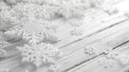 Poster - Christmas and New Year background Snowflake on a white wooden background Copy space : Generative AI
