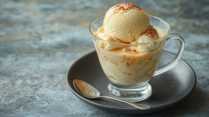 Aufkleber - Affogato coffee with ice cream on a glass cup Grey slate background : Generative AI