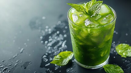 Leinwandbilder - Matcha iced green tea Grey background Close up : Generative AI