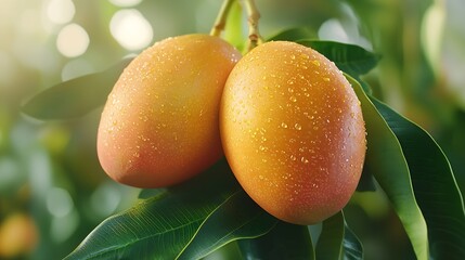 Poster - Fresh mango organic product on a tropical outdoor background Copy space : Generative AI