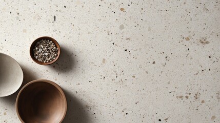 Three Bowls on a Speckled White Surface