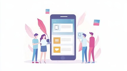 Mobile App Development Team Collaboration Concept Illustration