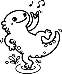 Wall Mural - cute cartoon salamander dancing happily, hand-drawn in line art style. vector illustration, isolated