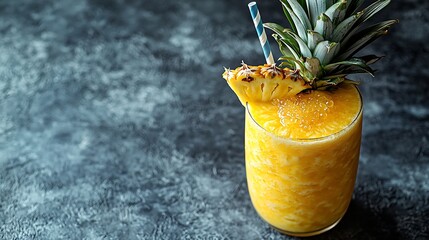 Poster - Pineapple with tropical fruit juice smoothie on grey stone background Close up : Generative AI