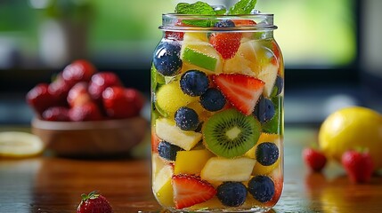 Poster - Detox fruit infused flavored water Refreshing summer homemade lemonade cocktail Cleanse body and burn fat : Generative AI
