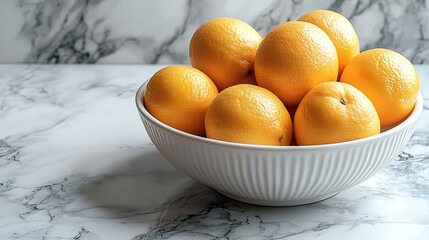 Poster - Fresh Meyer lemons in white bowl Marble background Close up : Generative AI