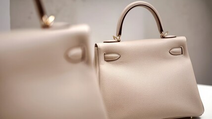 A white bag with a handle that says  handbag.