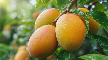 Poster - Fresh mango organic product on a tropical outdoor background Copy space : Generative AI
