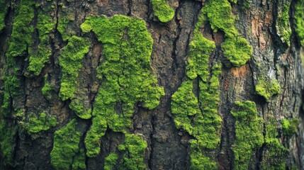 Close-up of Mossy Tree Bark Texture