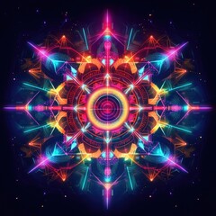 Wall Mural - A vibrant geometric design featuring bright colors and intricate patterns, perfect for digital art or abstract backgrounds.