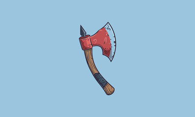 Cartoon style axe with a red blade and wooden handle.