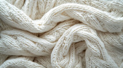 Aufkleber - Knitted white scarf pattern background Top view Copy space : Generative AI
