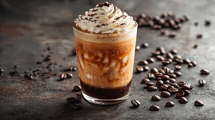 Aufkleber - Iced coffee frapuccino with whipped cream and chocolate syrup : Generative AI