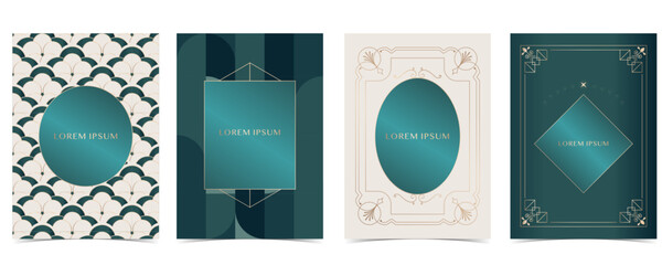 Wall Mural - vintage deco frame on dark green backgronud. abstract decoration template for a4 vertical design