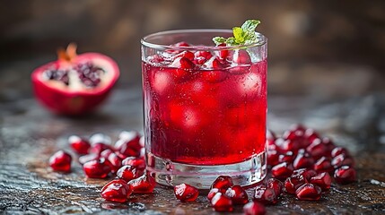 Poster - Pomegranate juice in a glass Stone background : Generative AI