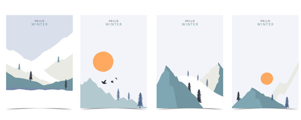 Wall Mural - winter landscape background with mountain,tree.editable vector illustration for postcard vertical si