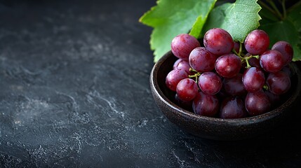 Wall Mural - Fresh grape in bowl on a black stone background : Generative AI