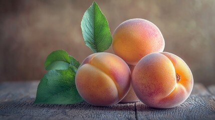 Poster - Fresh peaches fruits on grey wooden background Close up : Generative AI