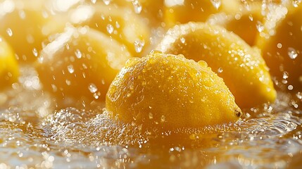 Poster - Fresh lemons background Close up Top view : Generative AI