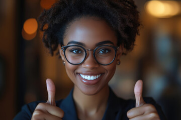 Young African American woman thumbs up in front of the camera