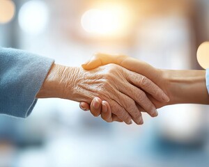 Two hands clasping in a handshake, symbolizing agreement and collaboration.