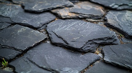 Fototapete - Natural black slate stone background pattern with high resolution Copy space Top view : Generative AI