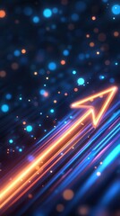 Dynamic arrow design with bright lights on a dark background