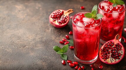 Poster - Pomegranate juice in a glass Stone background : Generative AI